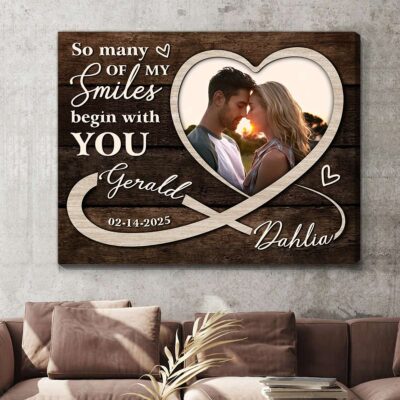 So Many Smiles Begin With You - Custom Heart-Shaped Photo Rustic Wood Canvas Wall Art