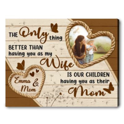 Mother's Day Gift For Wife And Mom Heart Rope Custom Photo Canvas Wall Art