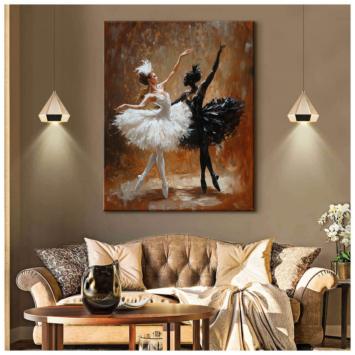 Original Abstract Oil Painting On Canvas – Ballet Girl – Framed Brown Art Deco
