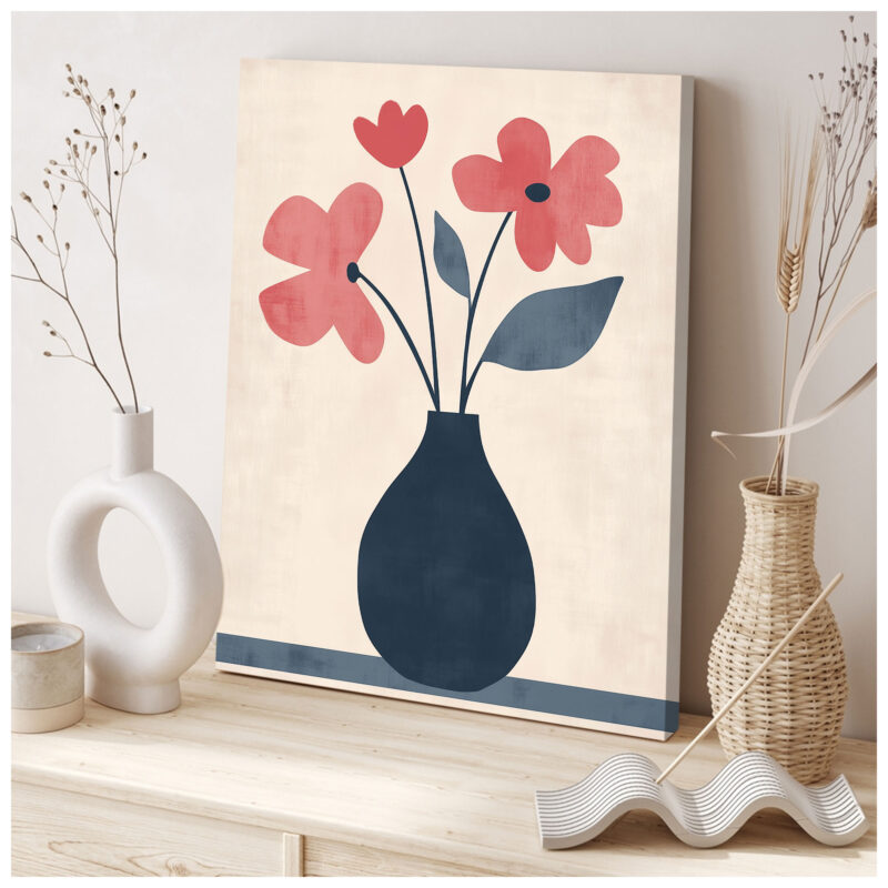 Vase With Flowers - Watercolor Minimalist Canvas Wall Art