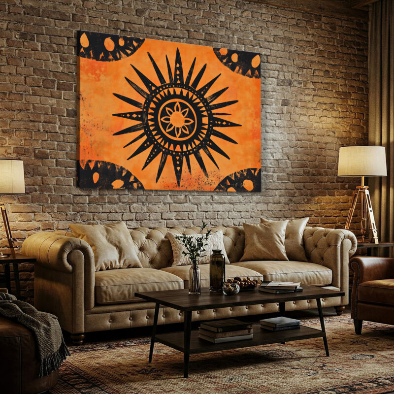 Tribal Sun Rustic Boho Wall Art Print – Terracotta Concentric Design