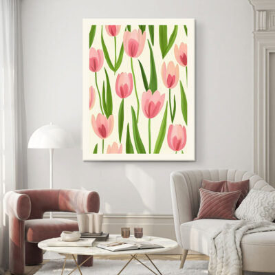 Blushing Tulip Meadow - Soft Pink Tulip Vintage Artwork