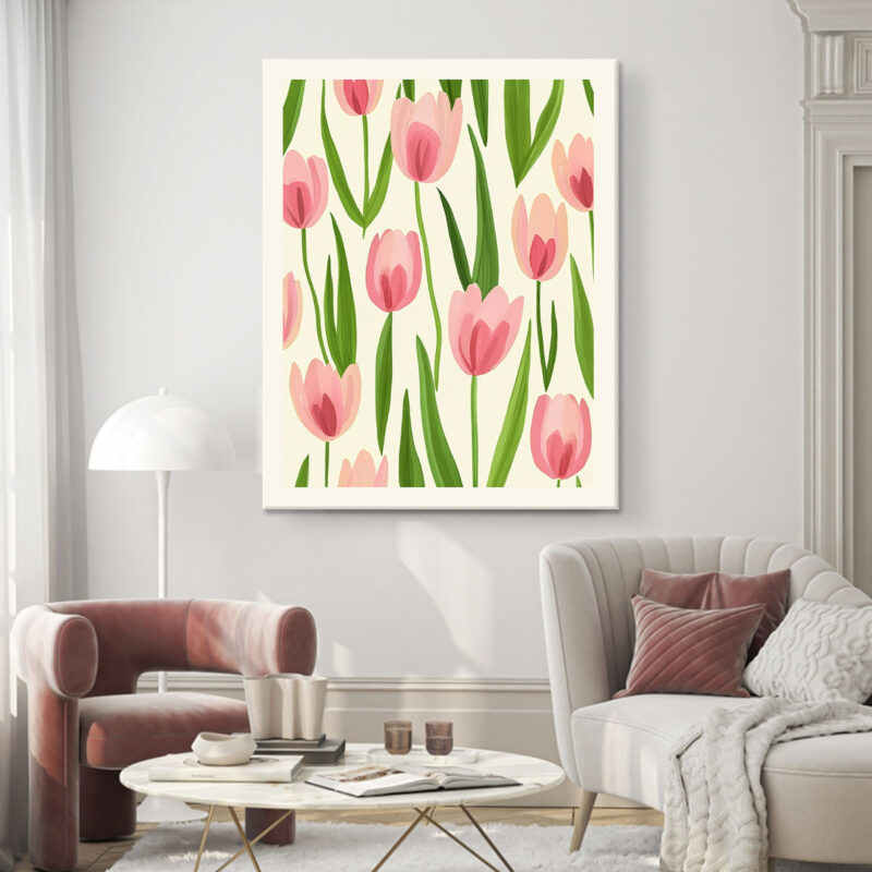 Blushing Tulip Meadow - Soft Pink Tulip Vintage Artwork
