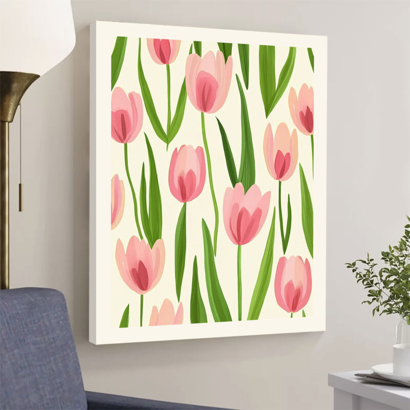 Blushing Tulip Meadow - Soft Pink Tulip Vintage Artwork