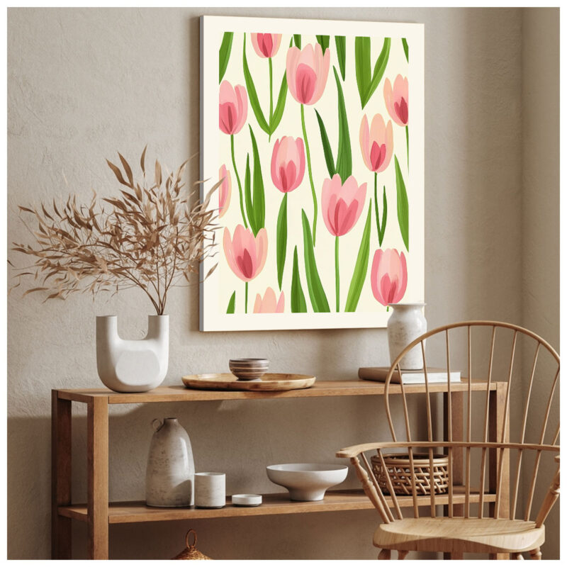 Blushing Tulip Meadow - Soft Pink Tulip Vintage Artwork