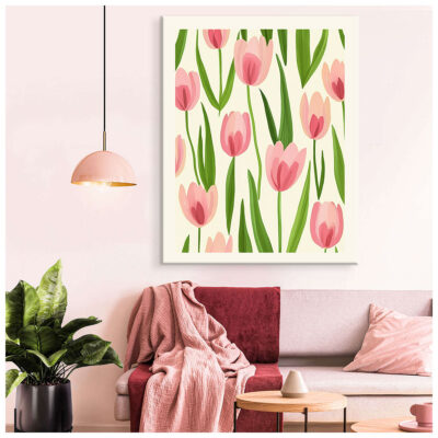 Blushing Tulip Meadow - Soft Pink Tulip Vintage Artwork