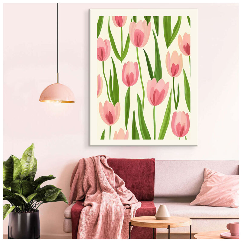 Blushing Tulip Meadow - Soft Pink Tulip Vintage Artwork