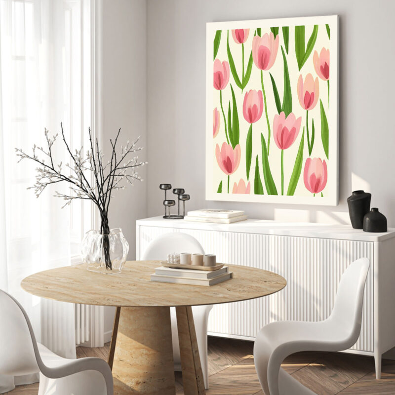 Blushing Tulip Meadow - Soft Pink Tulip Vintage Artwork
