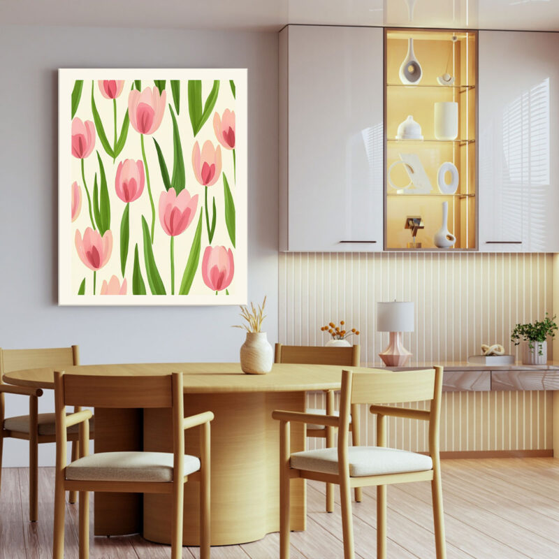 Blushing Tulip Meadow - Soft Pink Tulip Vintage Artwork