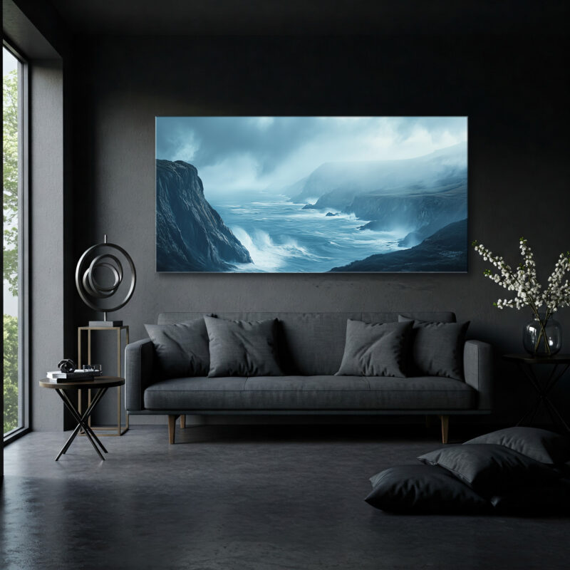 Panoramic Coastal View With Crashing Waves Canvas Wall Art