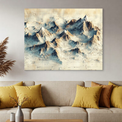 Antique Map Style Mountain Range Illustration Canvas Wall Art