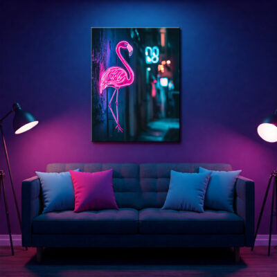 Glowing Neon Flamingo Sign Modern Wall Art