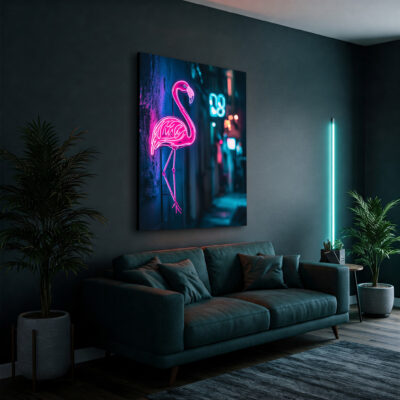 Glowing Neon Flamingo Sign Modern Wall Art