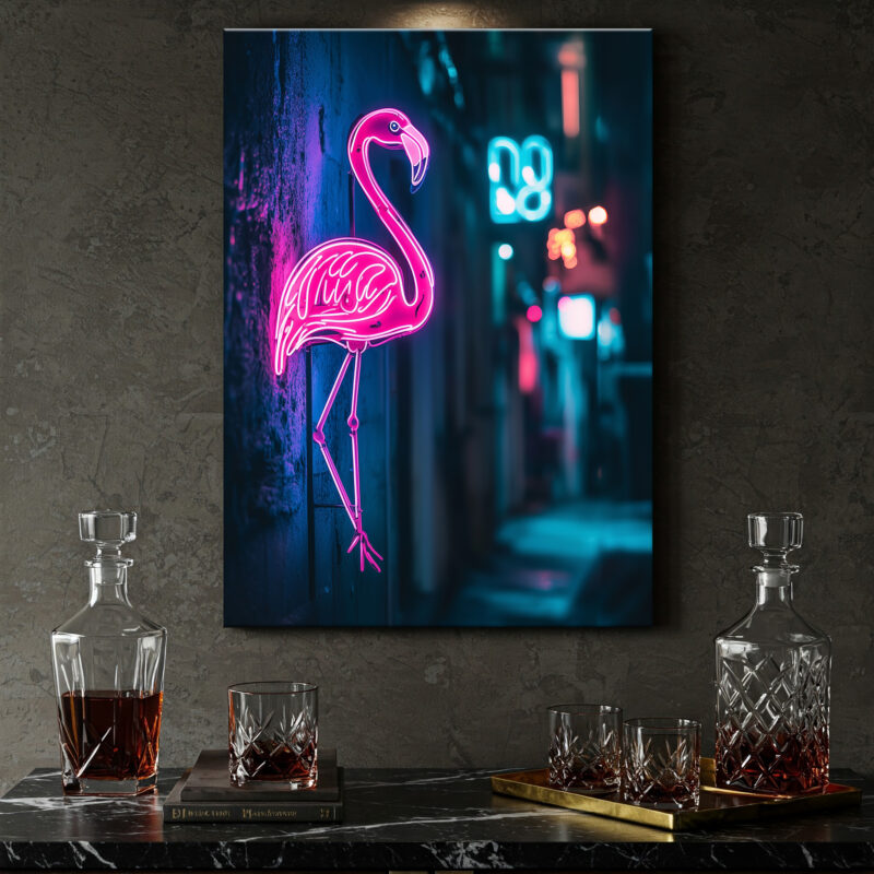 Glowing Neon Flamingo Sign Modern Wall Art
