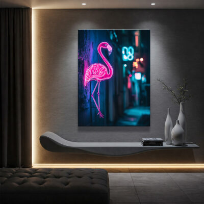 Glowing Neon Flamingo Sign Modern Wall Art