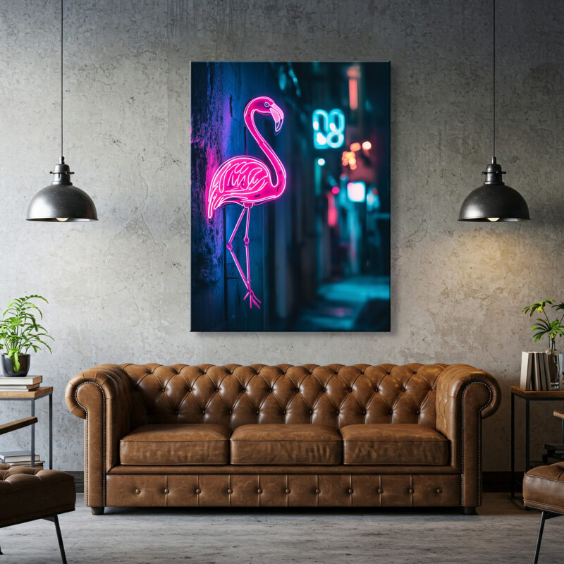 Glowing Neon Flamingo Sign Modern Wall Art