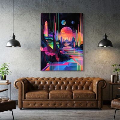 Neon Futuristic Abstract Landscape Canvas Wall Art