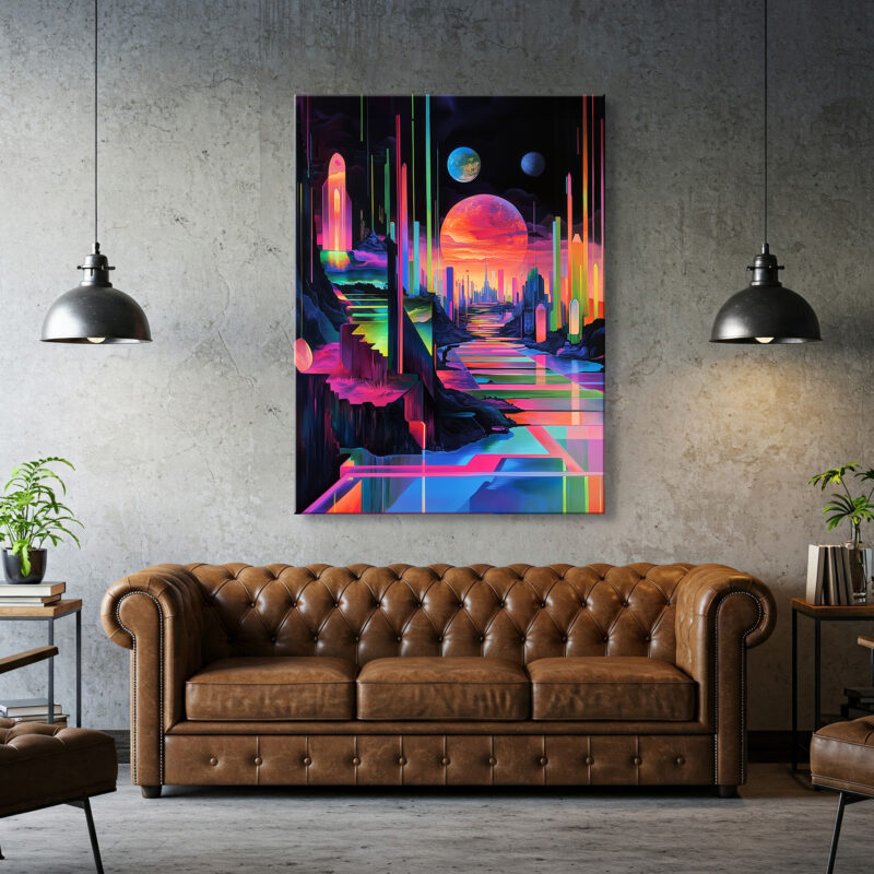 Neon Futuristic Abstract Landscape Canvas Wall Art