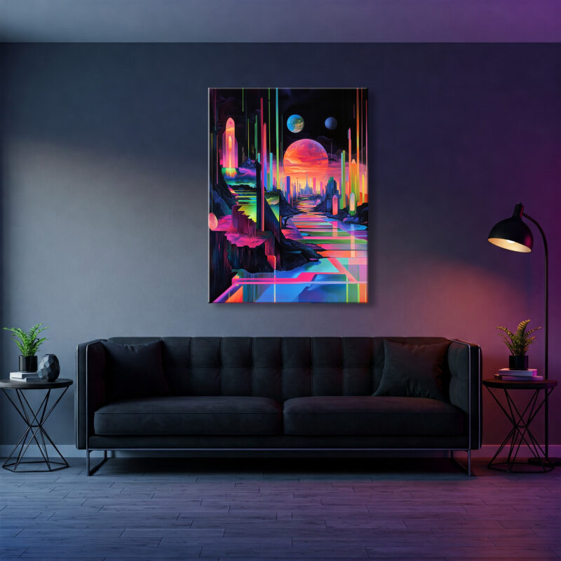 Neon Futuristic Abstract Landscape Canvas Wall Art