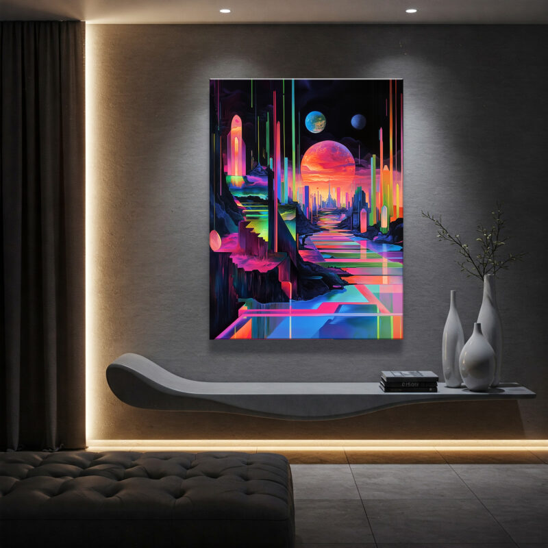 Neon Futuristic Abstract Landscape Canvas Wall Art