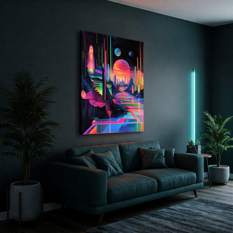 Neon Futuristic Abstract Landscape Canvas Wall Art