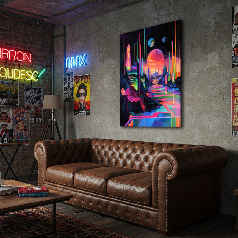 Neon Futuristic Abstract Landscape Canvas Wall Art