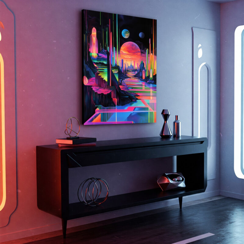 Neon Futuristic Abstract Landscape Canvas Wall Art