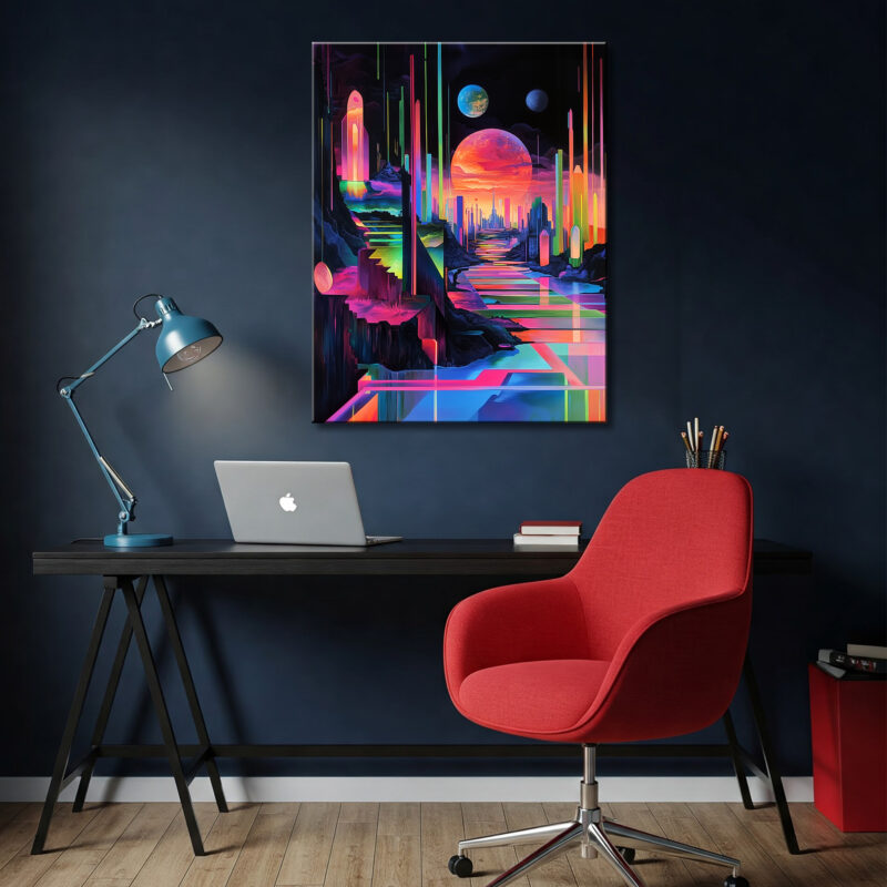 Neon Futuristic Abstract Landscape Canvas Wall Art