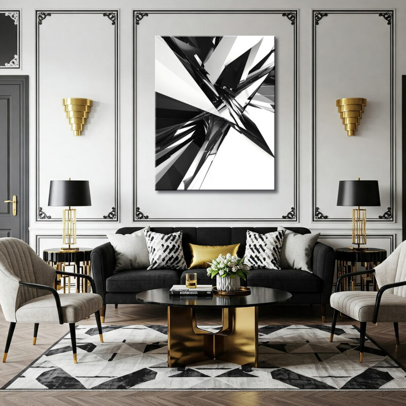 Black And White Geometric Abstract Canvas Wall Art