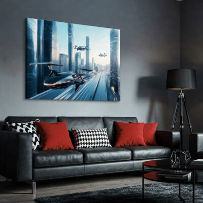 Futuristic Metallic Cityscape Canvas Modern Wall Art
