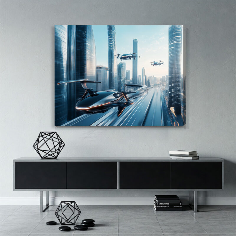 Futuristic Metallic Cityscape Canvas Modern Wall Art