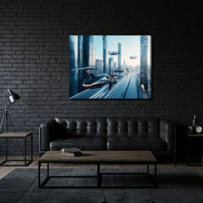 Futuristic Metallic Cityscape Canvas Modern Wall Art