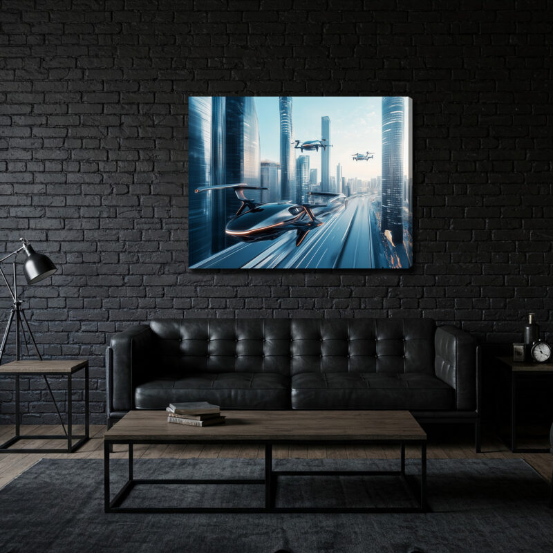 Futuristic Metallic Cityscape Canvas Modern Wall Art