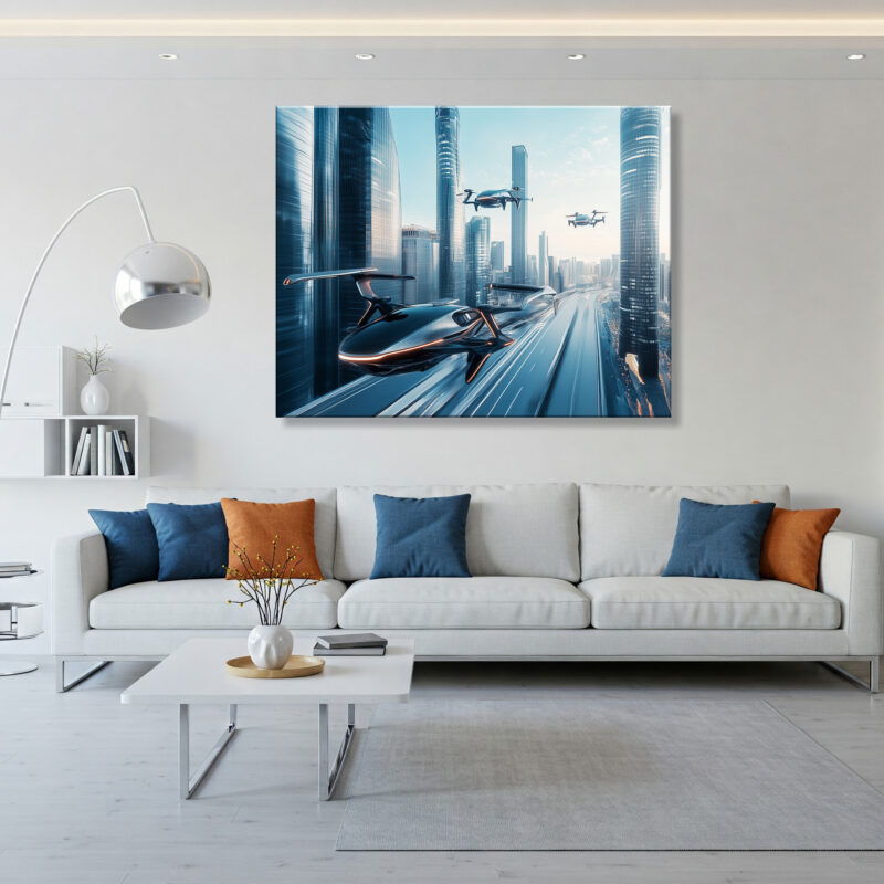 Futuristic Metallic Cityscape Canvas Modern Wall Art