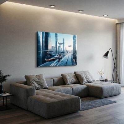 Futuristic Metallic Cityscape Canvas Modern Wall Art