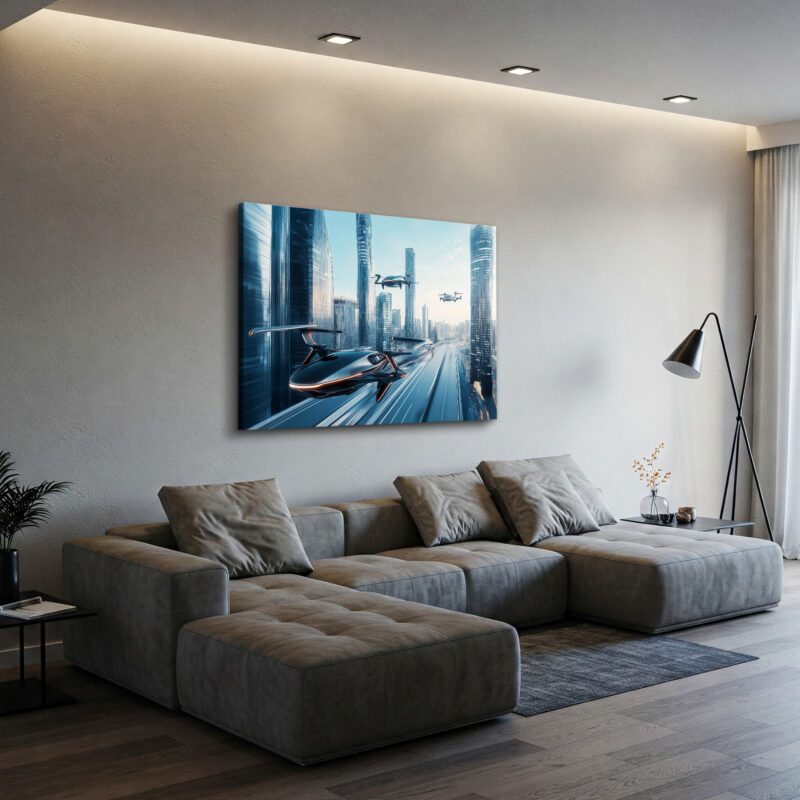 Futuristic Metallic Cityscape Canvas Modern Wall Art