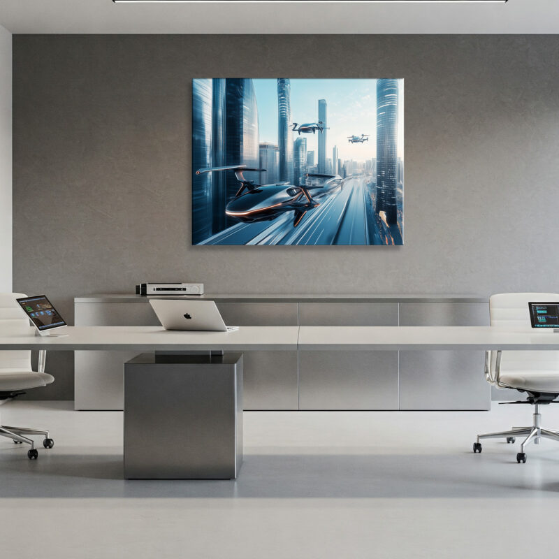 Futuristic Metallic Cityscape Canvas Modern Wall Art