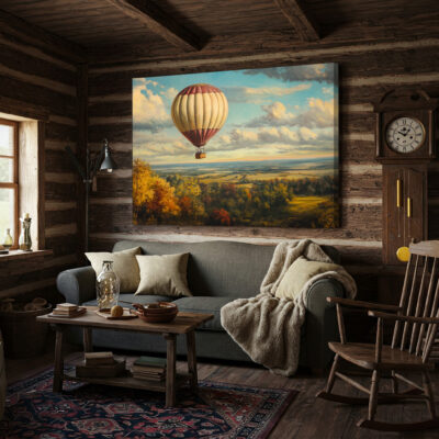 Antique Hot Air Balloon Floating Over Countryside Fine Ar