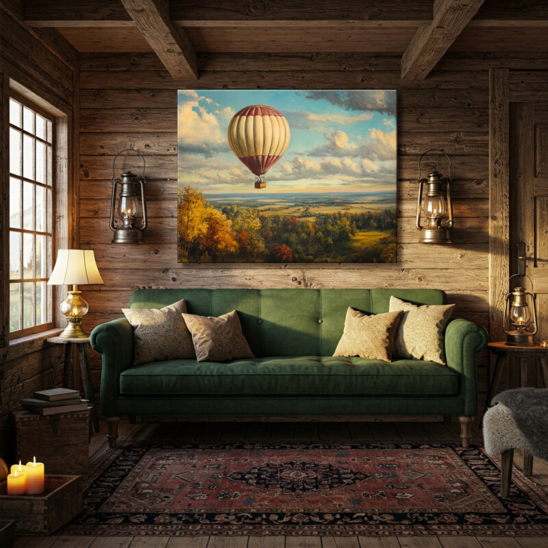 Antique Hot Air Balloon Floating Over Countryside Fine Ar