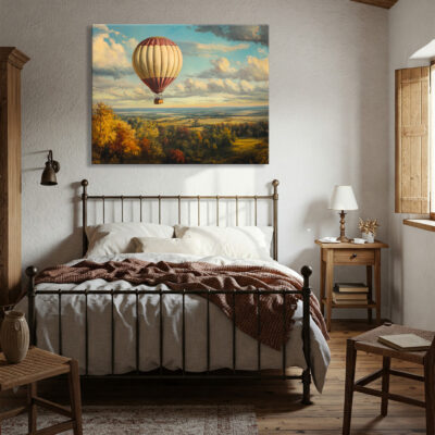 Antique Hot Air Balloon Floating Over Countryside Fine Ar