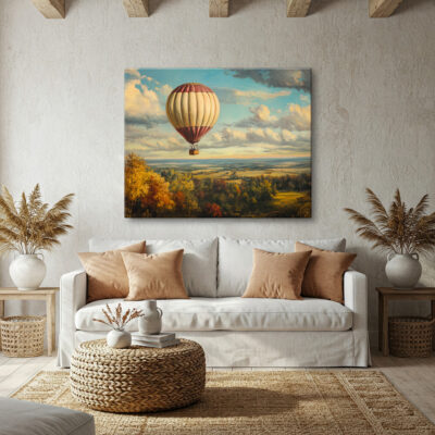 Antique Hot Air Balloon Floating Over Countryside Fine Ar