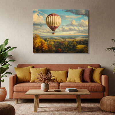 Antique Hot Air Balloon Floating Over Countryside Fine Ar