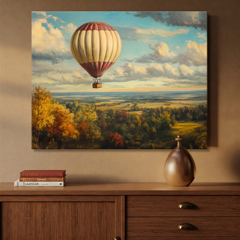 Antique Hot Air Balloon Floating Over Countryside Fine Ar