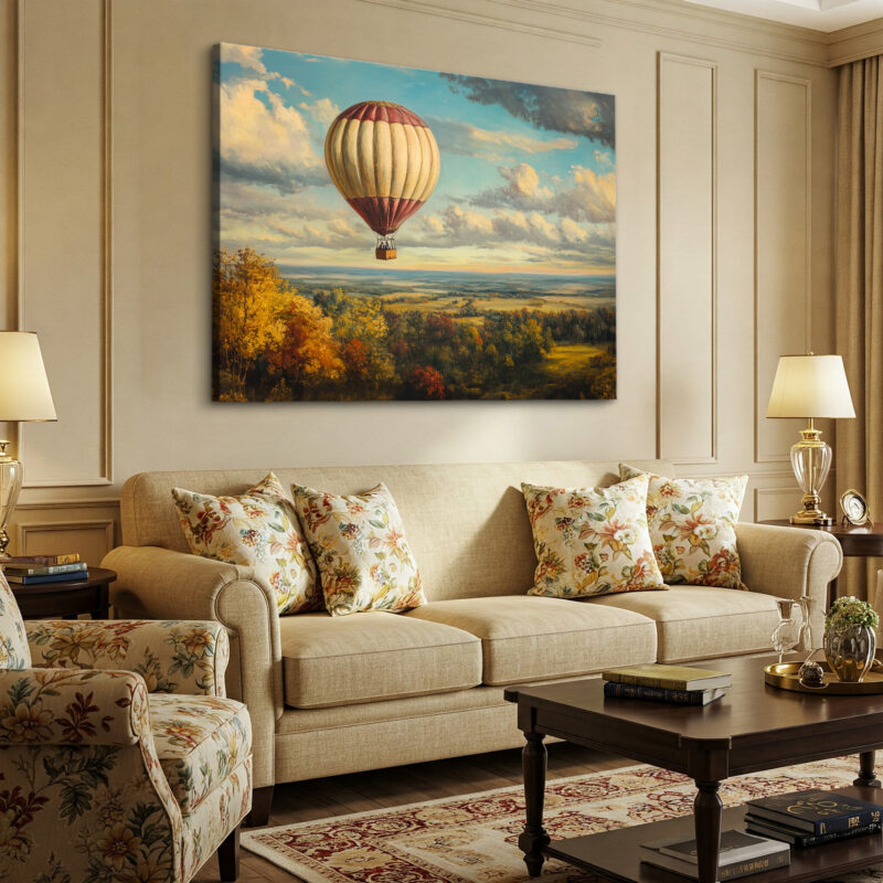 Antique Hot Air Balloon Floating Over Countryside Fine Ar