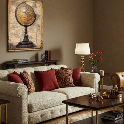 Antique Globe With Map Background Vintage Wall Art