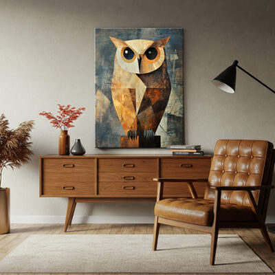 Postminimalist Owl Illustration With Expressive Style Canvas
