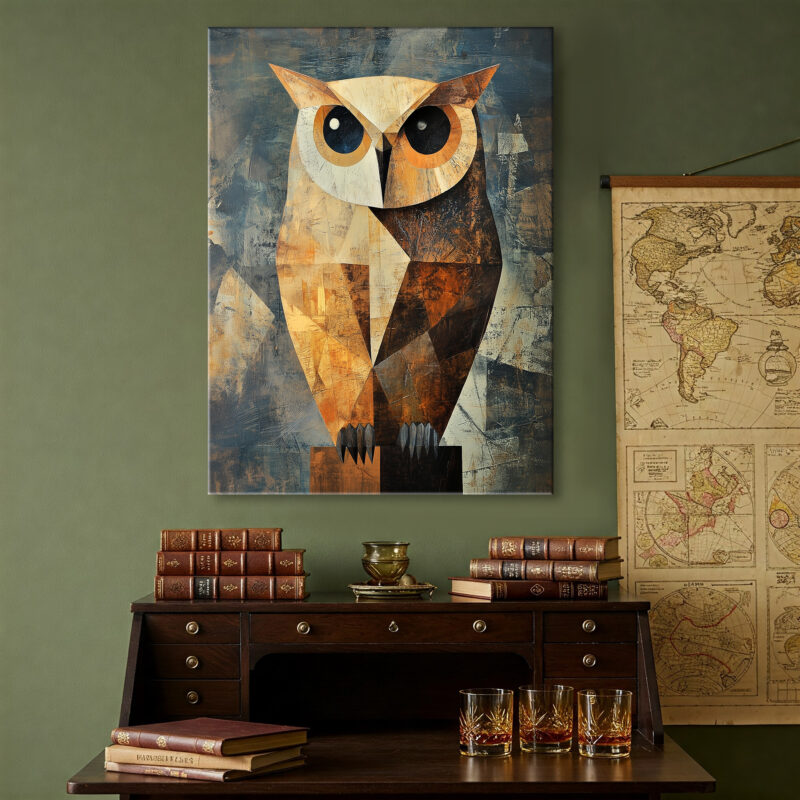 Postminimalist Owl Illustration With Expressive Style Canvas