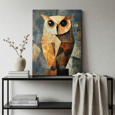 Postminimalist Owl Illustration With Expressive Style Canvas