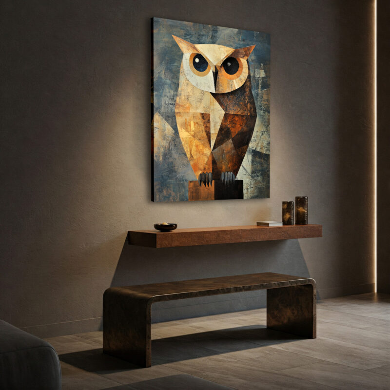 Postminimalist Owl Illustration With Expressive Style Canvas