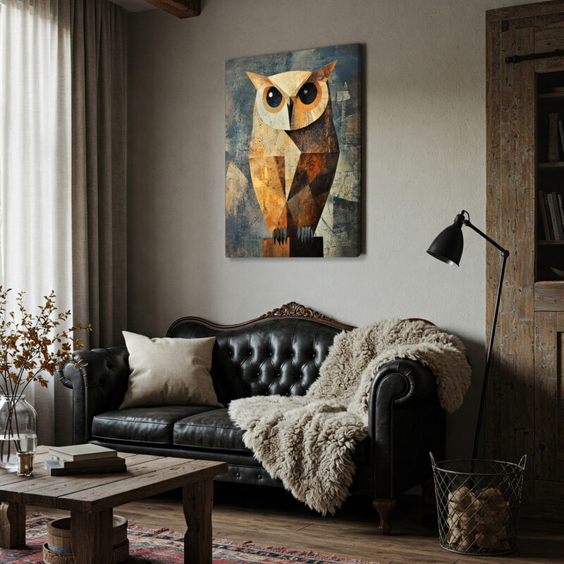 Postminimalist Owl Illustration With Expressive Style Canvas